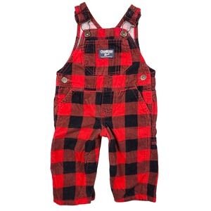 OshKosh B'gosh Overalls Kids 6 Months Red Buffalo Plaid Corduroy Vestbak Classic